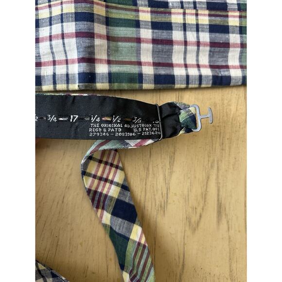 VTG Plaid Bowtie Cummerbund Green blue Yellow Preppy 80s Prom Meunch - Picture 7 of 7